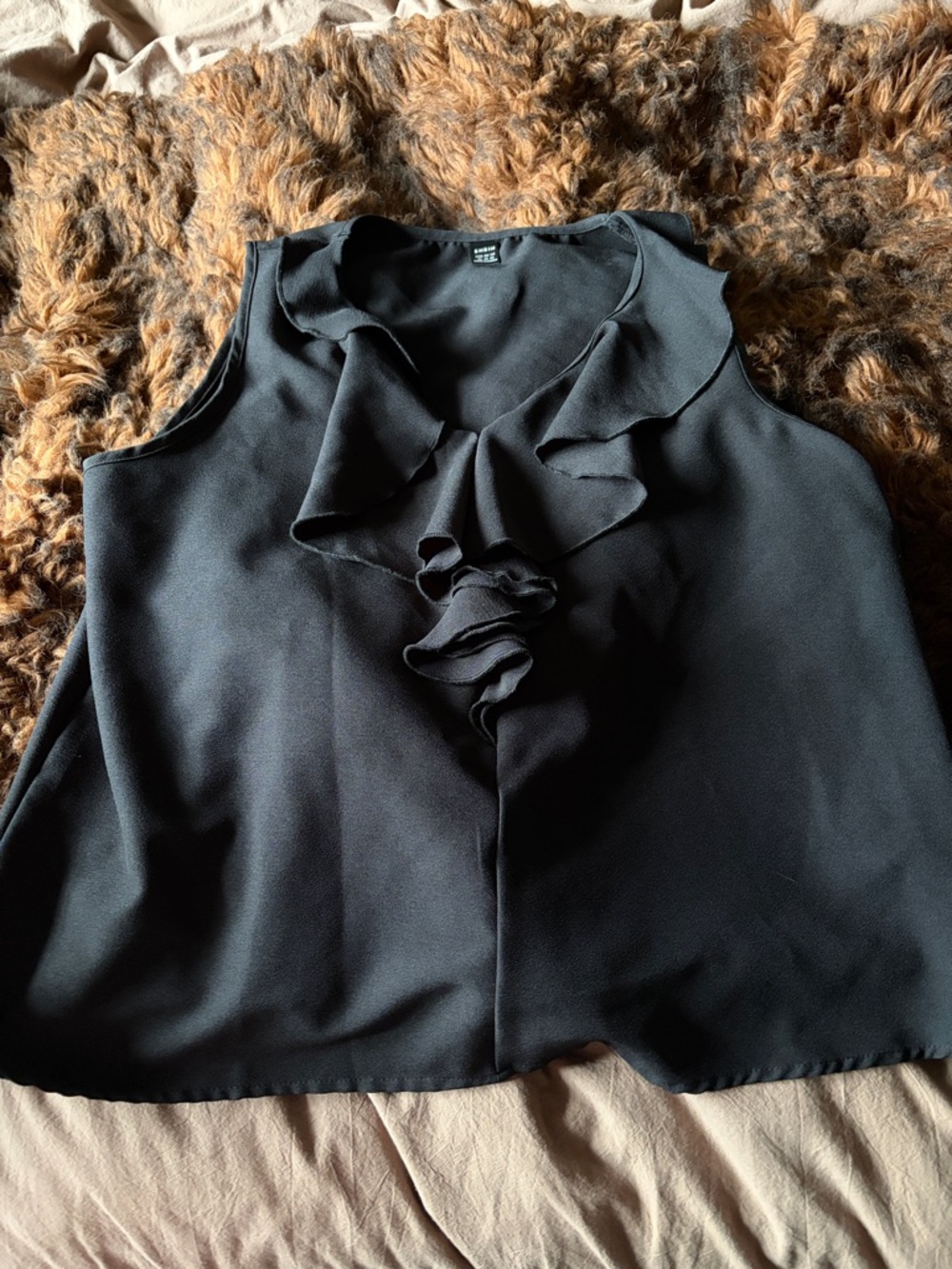 Shein Black Ruffle Front Sleeveless Camisole